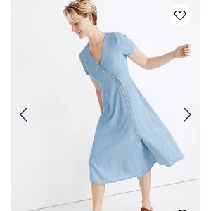 Petite Indigo Button-Wrap Midi Dress